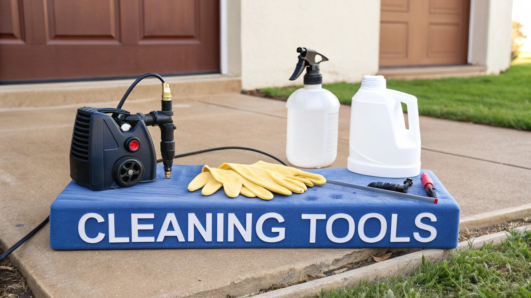 Technician preparing pressure washing equipment