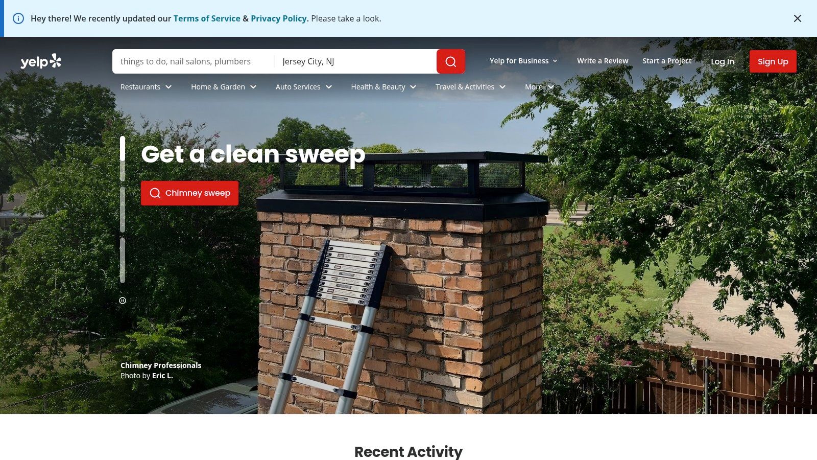 Yelp's interface showing a list of local window cleaning service providers with ratings and review counts, illustrating its discovery features.