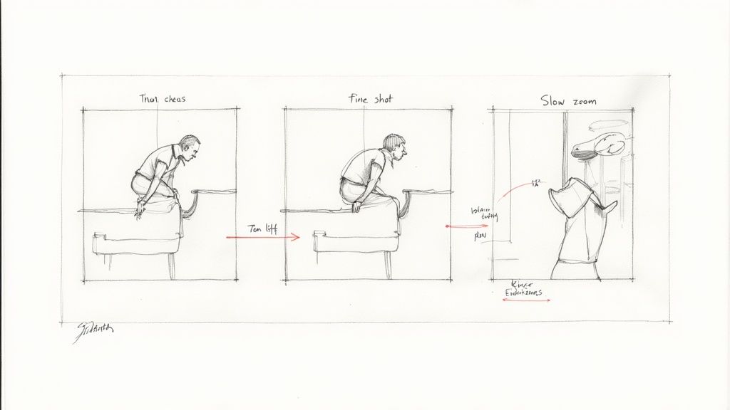 A person using a laptop with an AI video generator interface on the screen, showing advanced settings and timelines