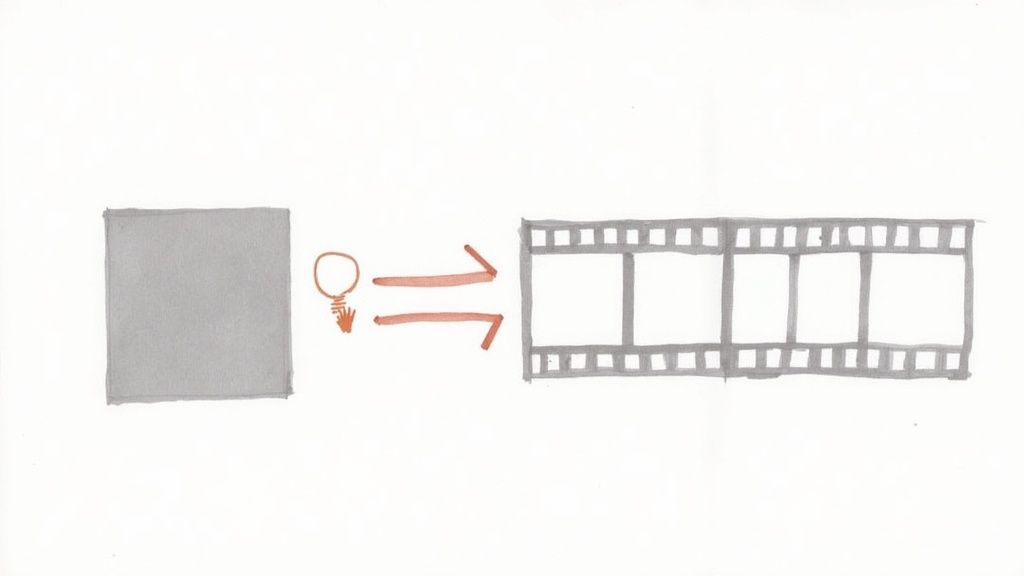 A woman interacting with a futuristic AI interface to create video content