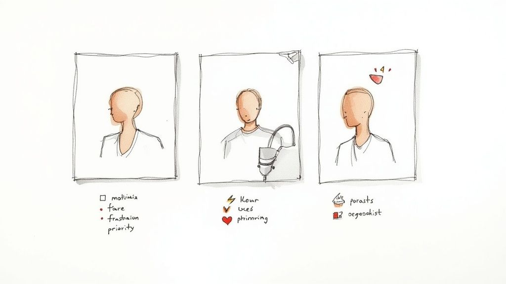 An illustration showing a person in the center surrounded by social media icons and data points, symbolizing audience analysis.