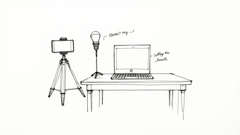 A person recording a product demo video on their laptop.