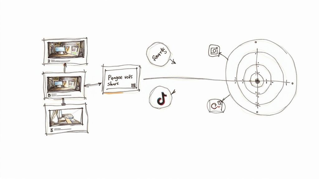 A person holding a smartphone, with social media icons floating around it, representing video distribution