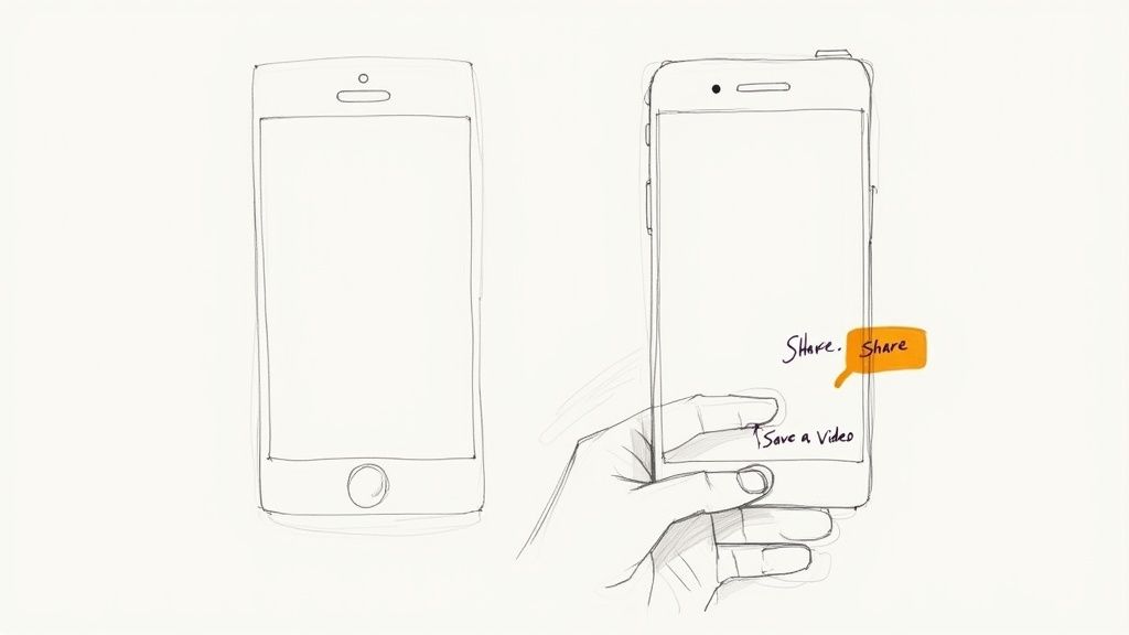 Hand holding smartphone showing options to save video or share from live photo