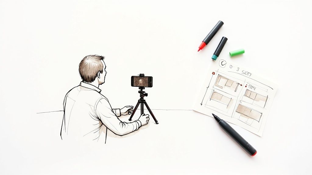 A person editing video content on a laptop computer