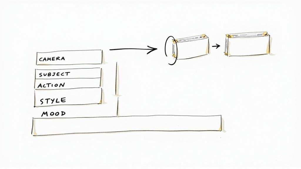 A person typing on a laptop, illustrating the act of writing a prompt for AI video generation.