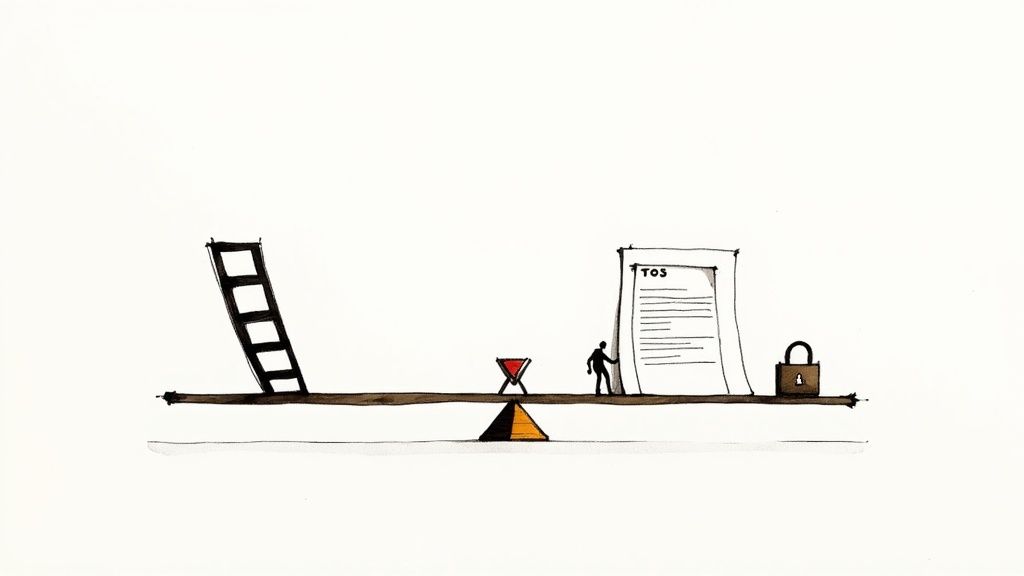 A graphic showing a person's hand holding a copyright symbol over a video reel, representing ownership of AI-generated content.