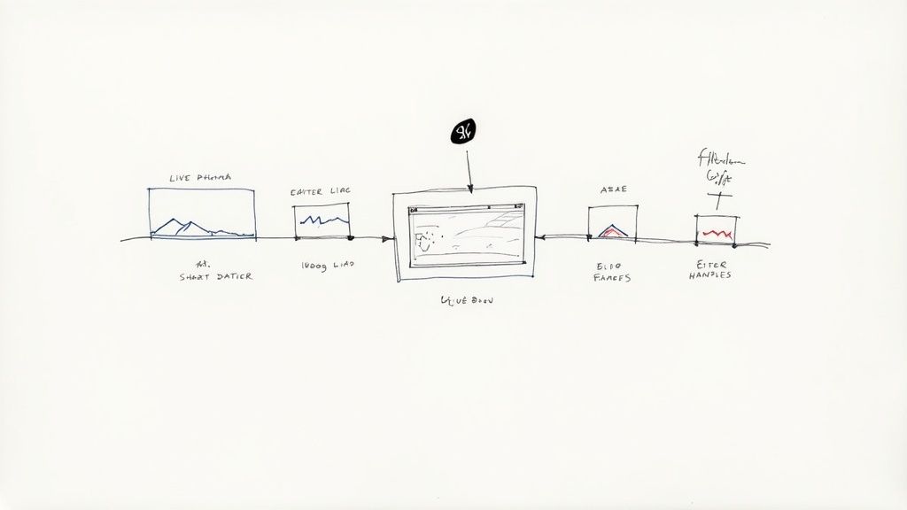 Hand-drawn diagram showing workflow from live photo through video processing to final output with effects