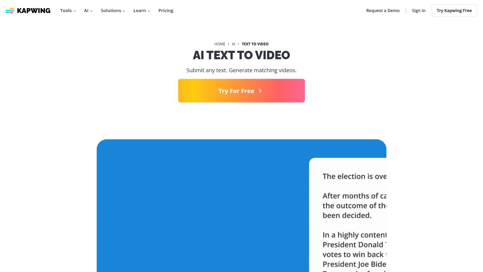 Kapwing – AI Text to Video