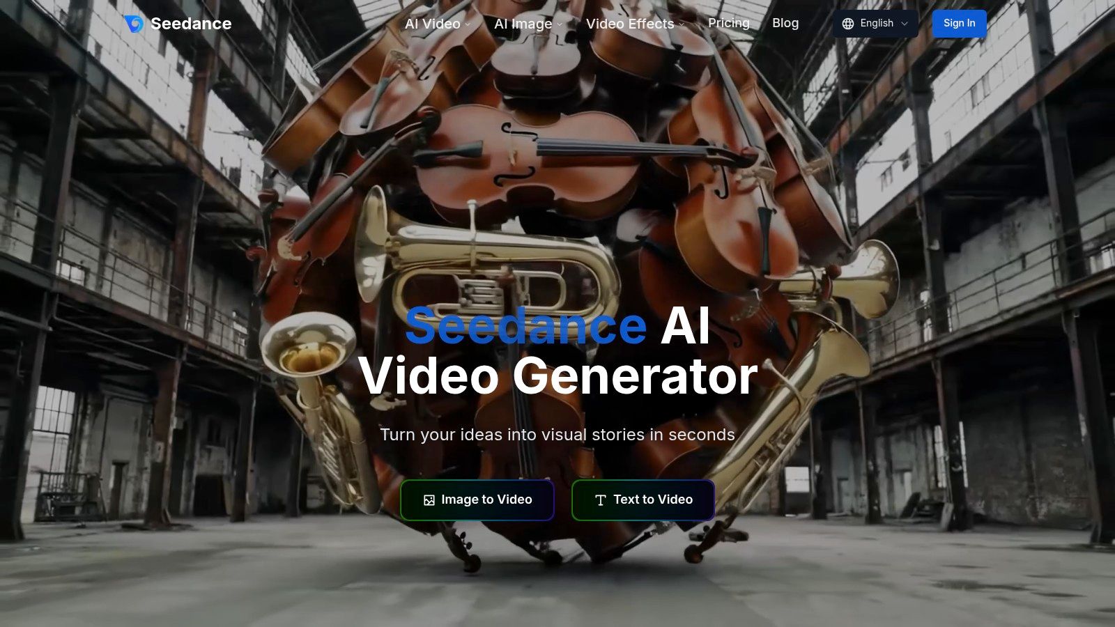 Seedance AI video generator interface showing prompt input and generated video examples.
