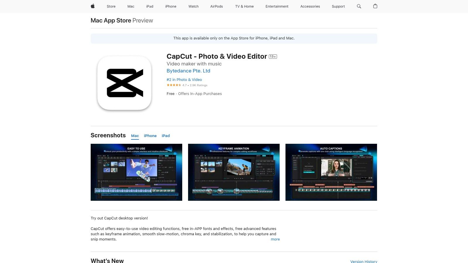 CapCut — App Store (UK) and Desktop/Web