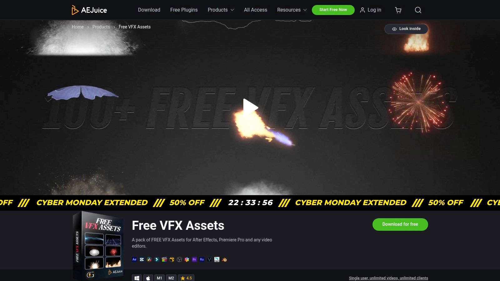 AEJuice’s library of free VFX assets for video editors