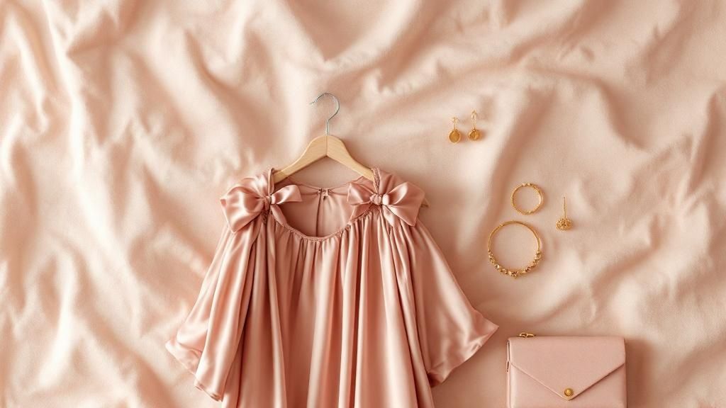 A woman wearing a stylish dusty rose dress suitable for a wedding.