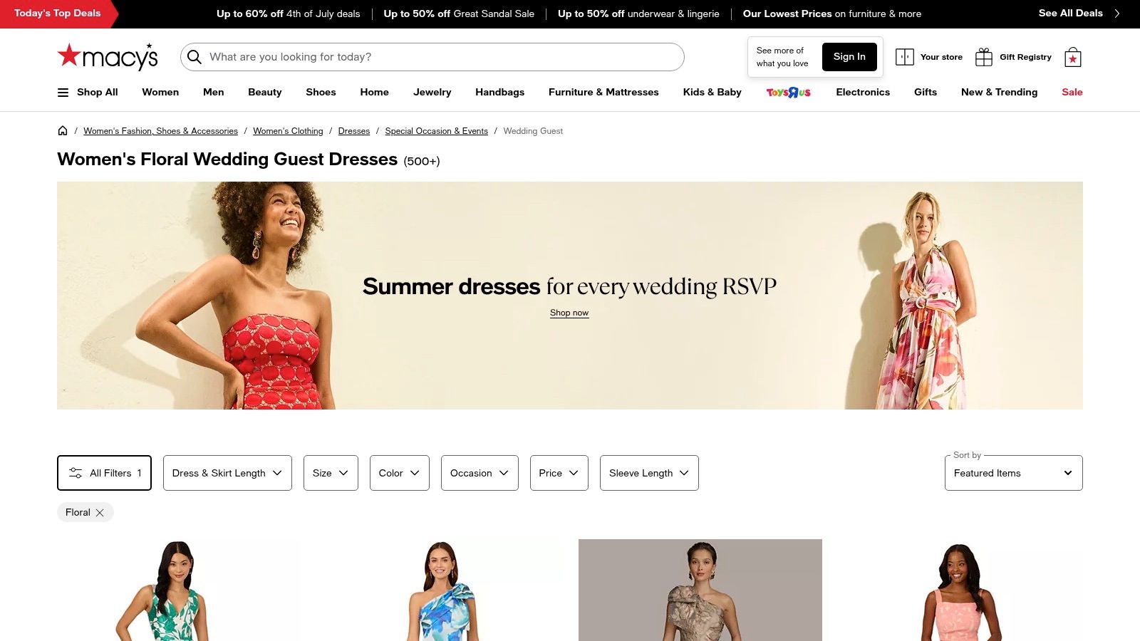 Macy's wedding guest dress selection