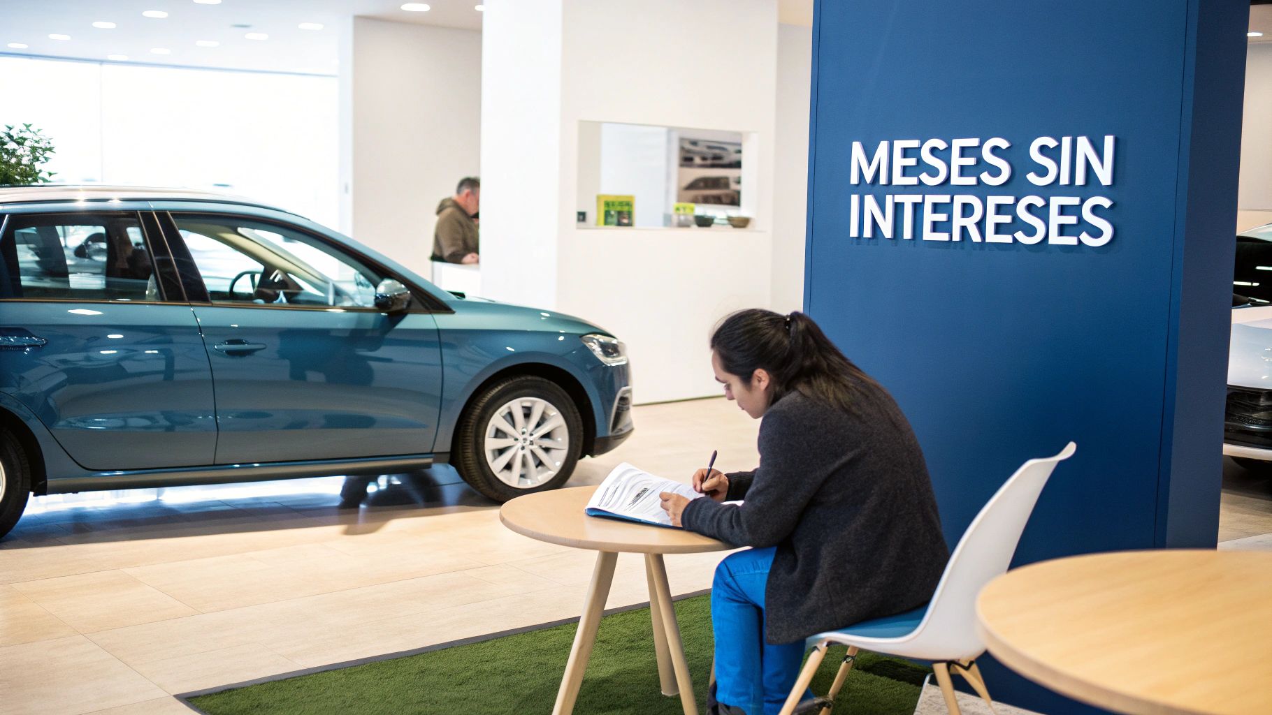 Una persona entregando las llayas de un auto de renta sobre un mostrador con una terminal de pago.