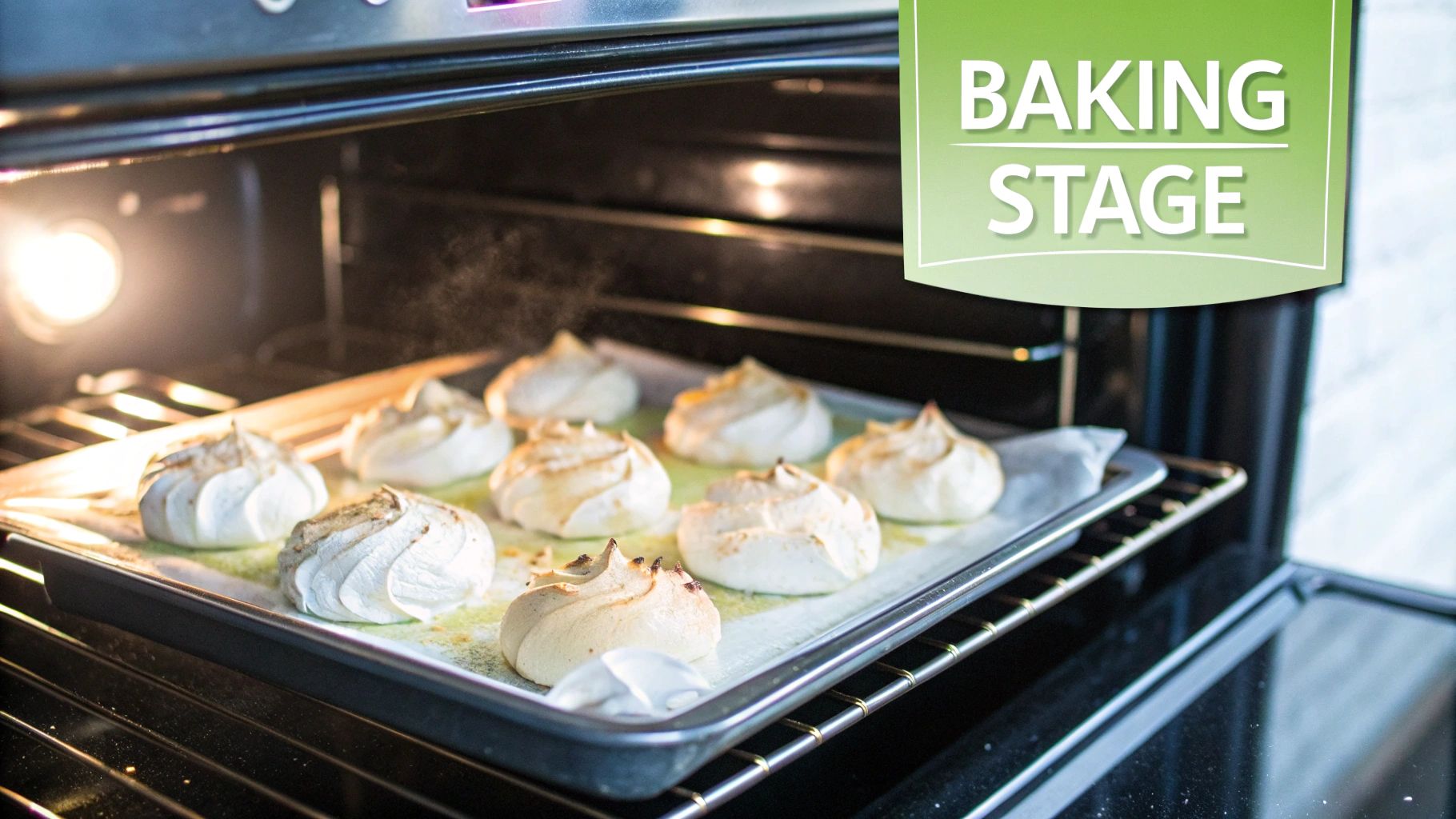 A perfectly formed pavlova topped with whipped cream and fresh berries