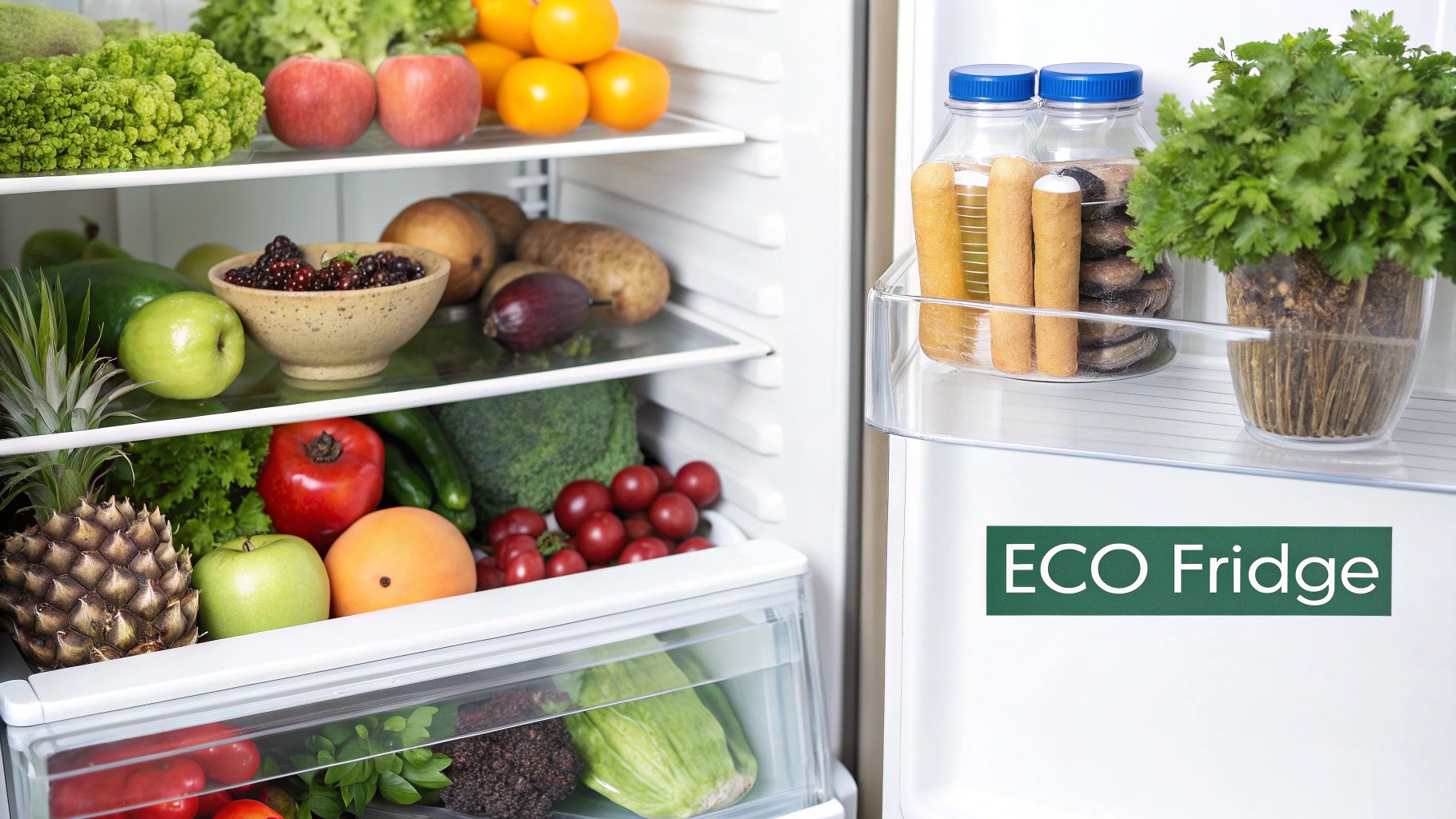 A person adjusting the temperature dial inside their modern refrigerator.