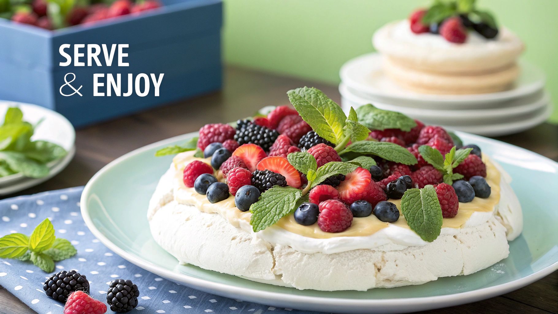 A sliced pavlova ready to be served
