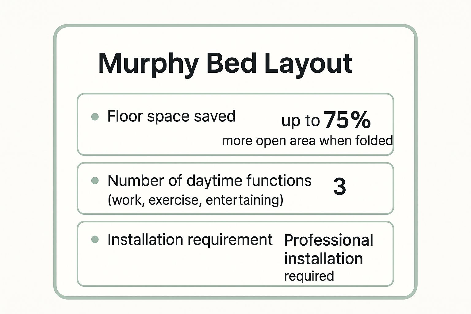 Infographic showing key data about The Transformer: Murphy Bed Layout