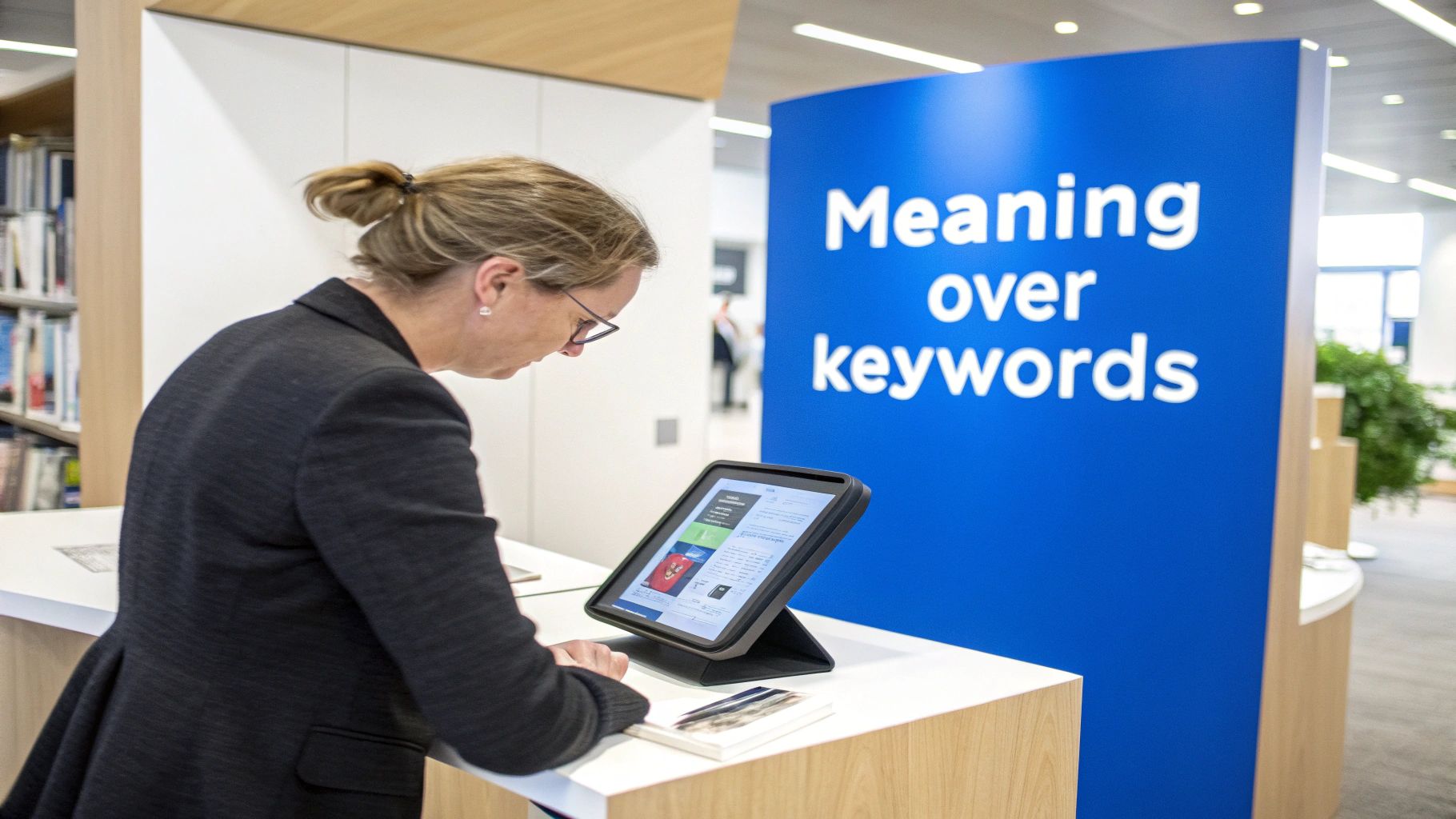 what is semantic SEO: unlock smarter, AI-driven rankings 2 A person using a in a laptop with charts and graphs in the background, representing data-driven SEO strategies.