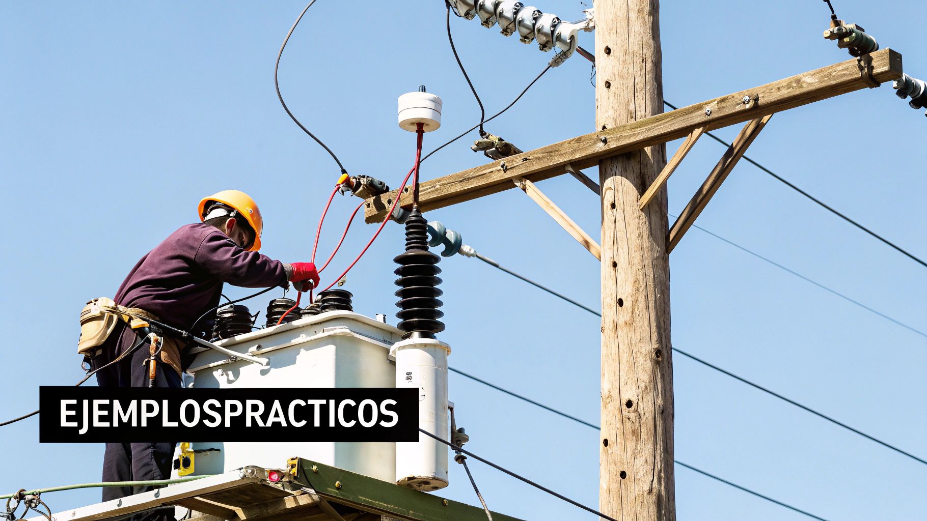Técnicos de una empresa de servicios eléctricos realizando mantenimiento en un reconectador de media tensión.