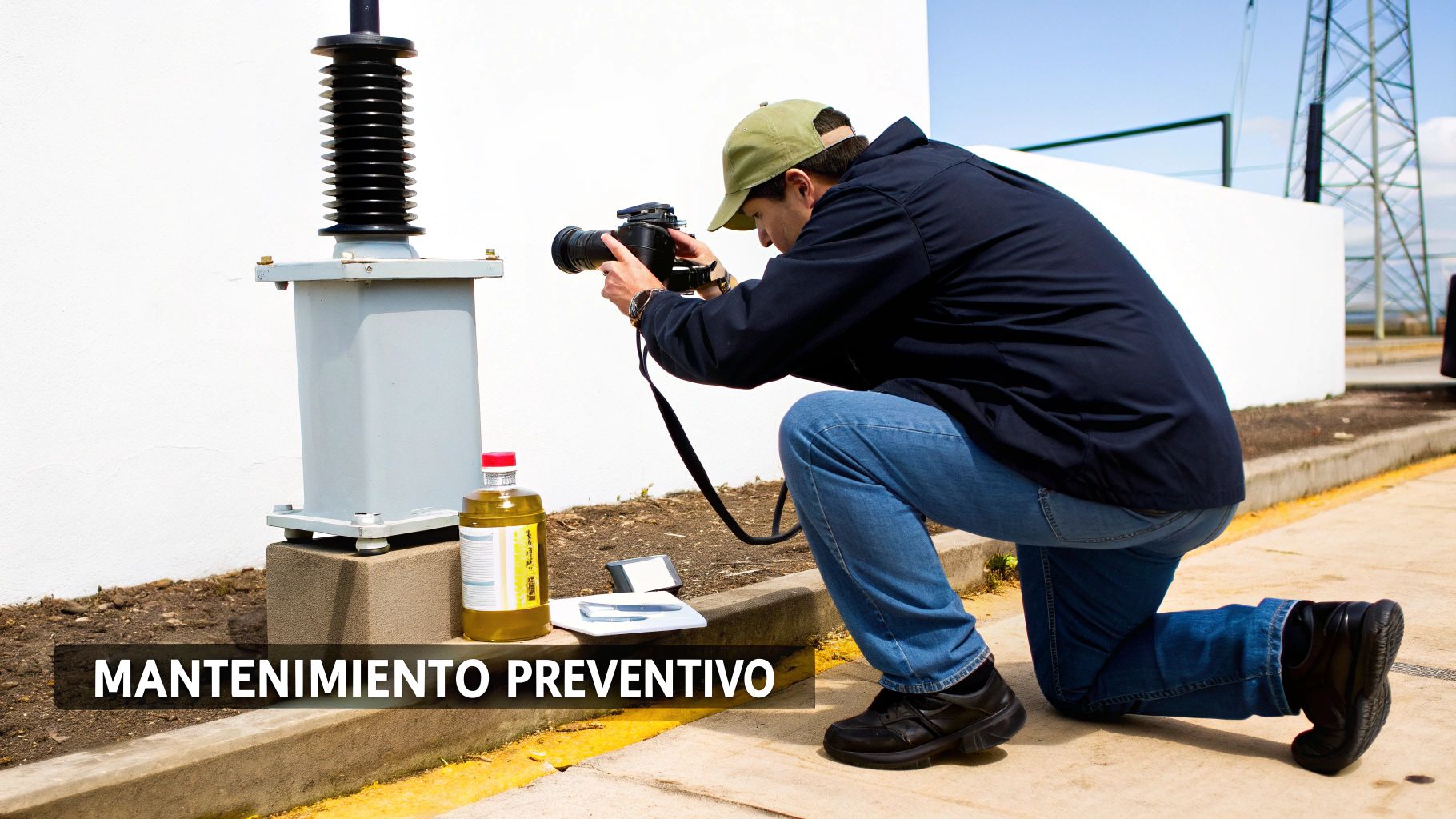 Técnico realizando inspección termográfica en un transformador tipo pedestal para detectar puntos calientes.