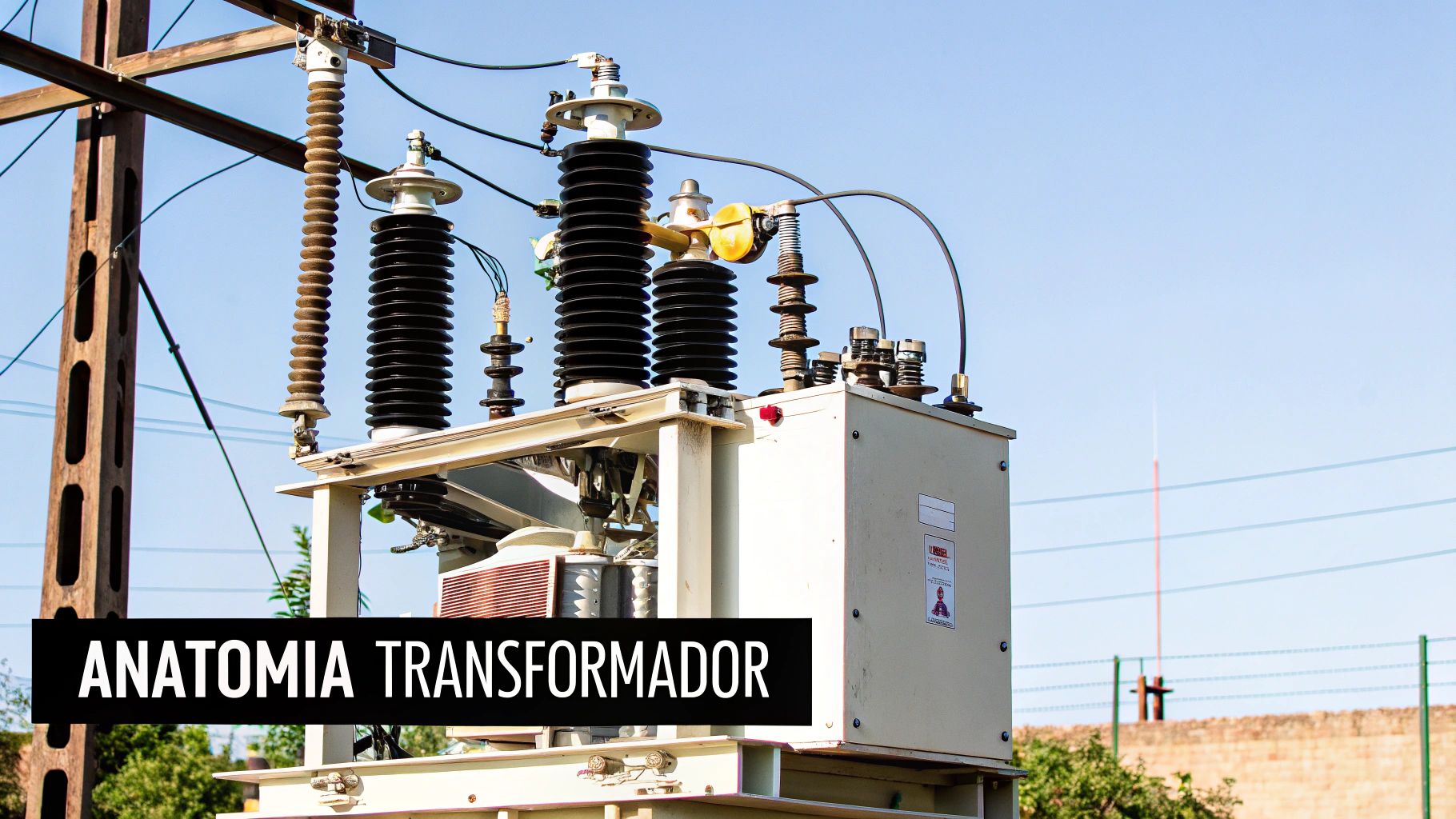 Primer plano de los componentes internos de un transformador de potencia