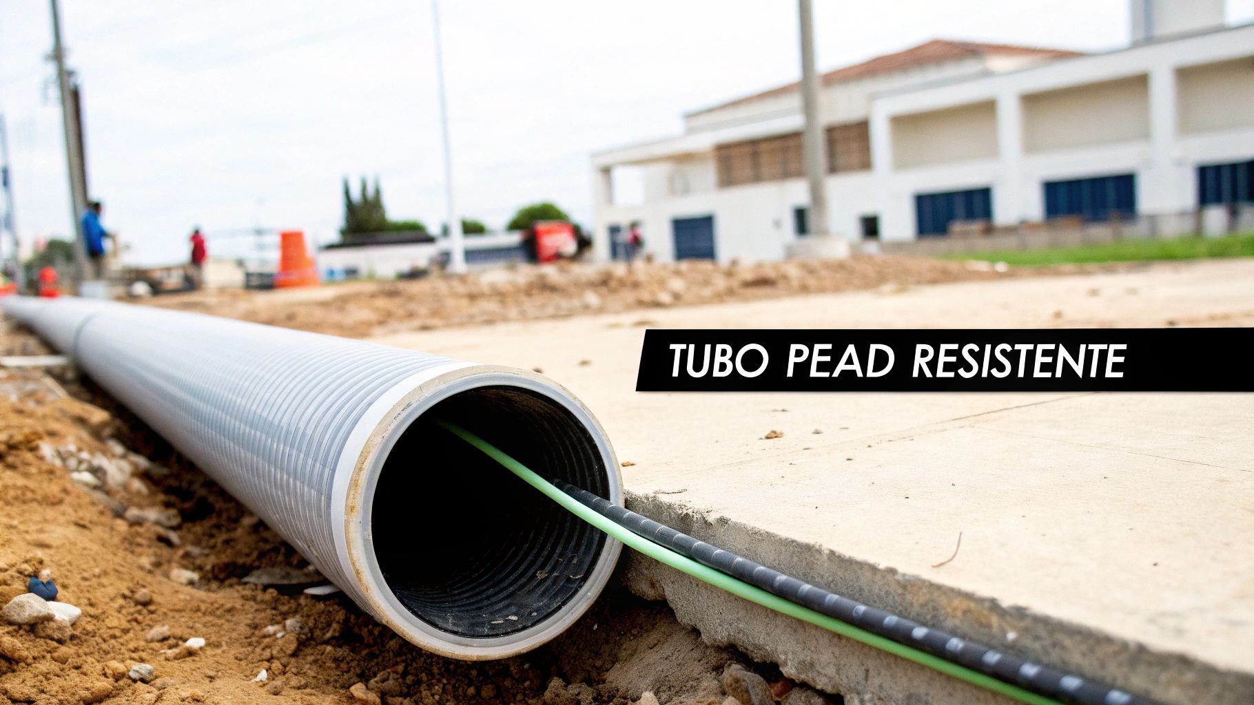 Tubería de polietileno de alta densidad de color naranja en un rollo, lista para su instalación