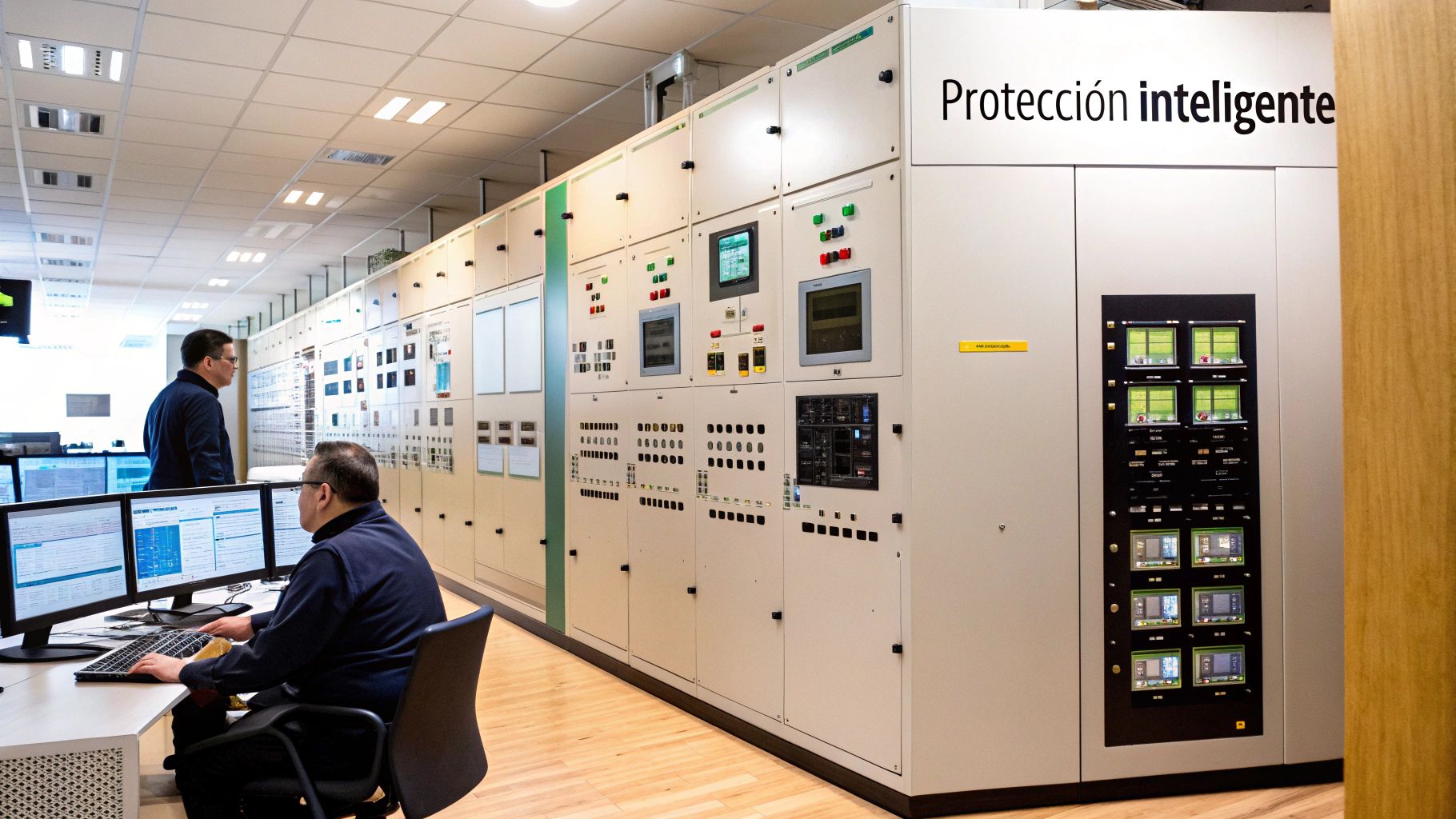 Diagrama ilustrativo de un sistema eléctrico de media tensión con relevadores y seccionadores