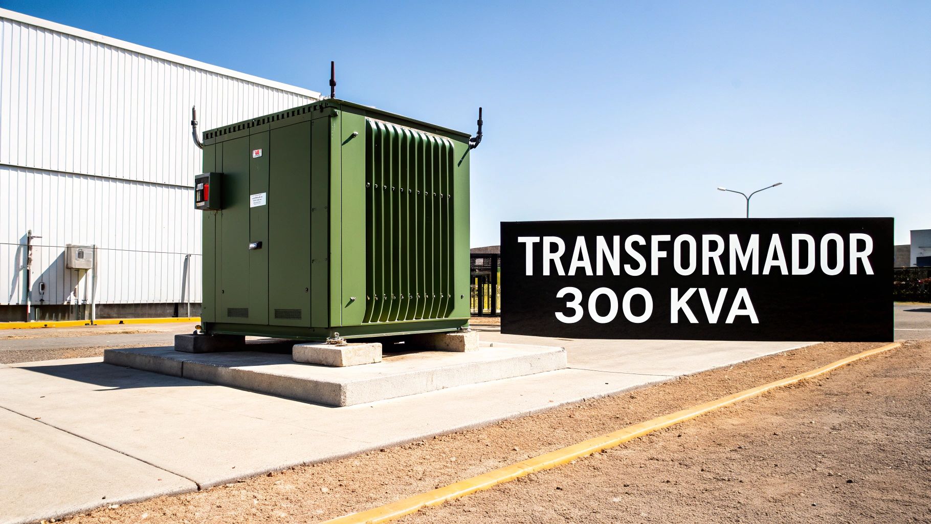 Un transformador de 300 kVA tipo pedestal en un entorno comercial