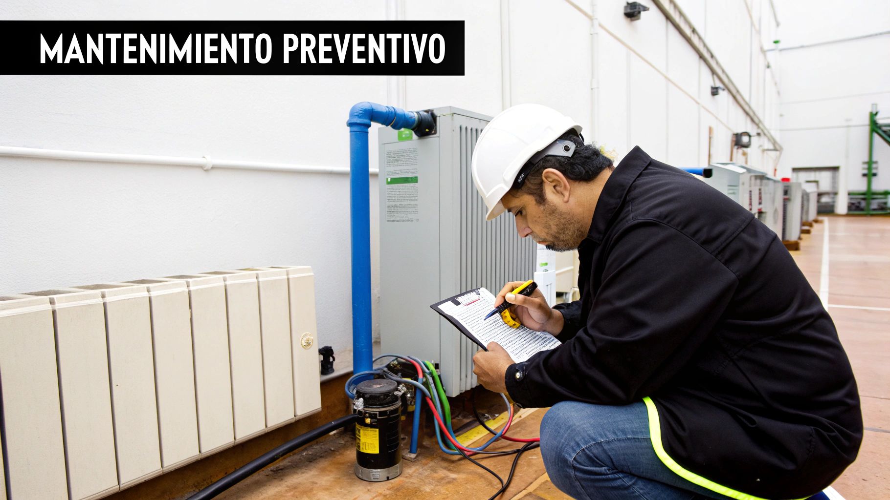 Ingeniero realizando mantenimiento a un banco de capacitores en una subestación eléctrica.