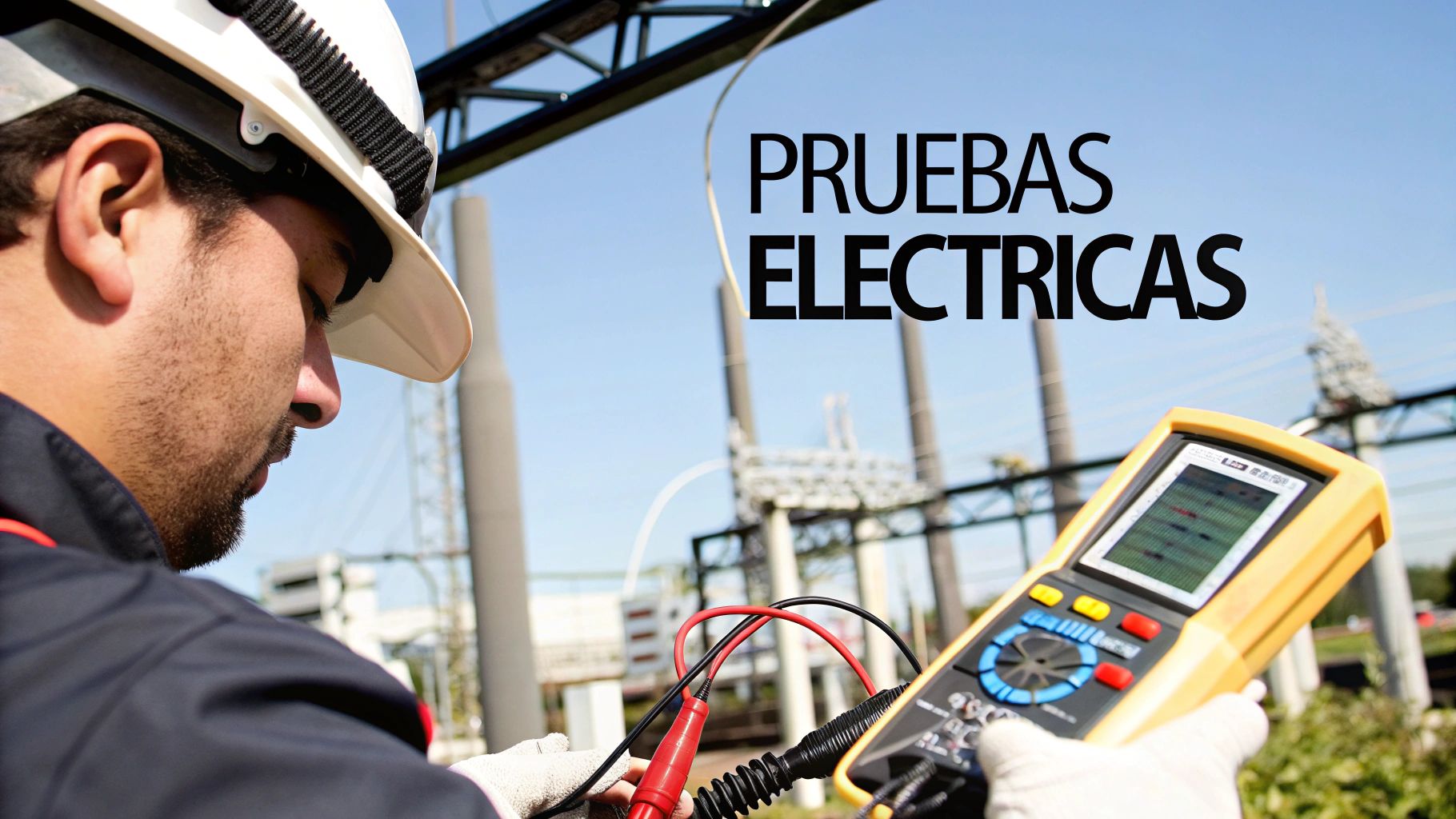 Ingeniero realizando pruebas eléctricas en los componentes de una subestación.