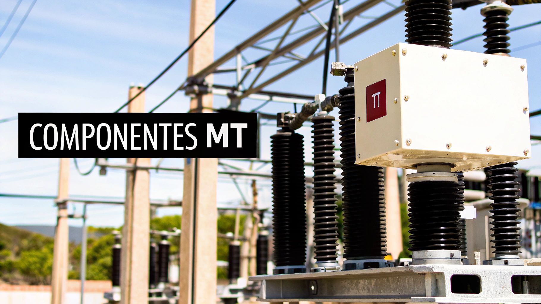 Primer plano de un transformador eléctrico en una subestación de media tensión.
