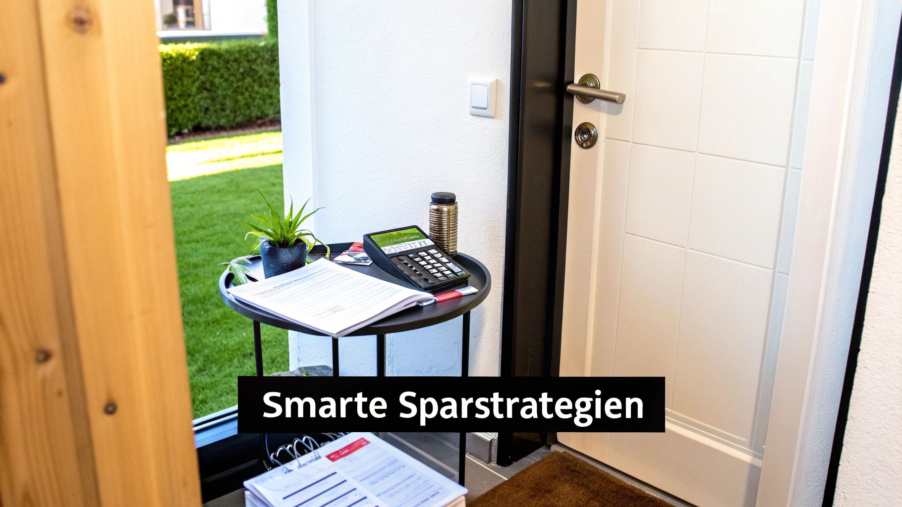 Rechner und Dokumente auf einem Tisch, symbolisieren smarte Sparstrategien für Ihr Zuhause oder die Badplanung.
