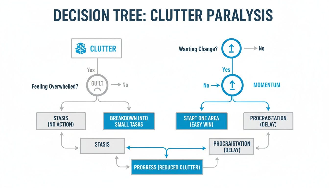A decision tree flowchart illustrating how to overcome clutter paralysis and achieve reduced clutter.