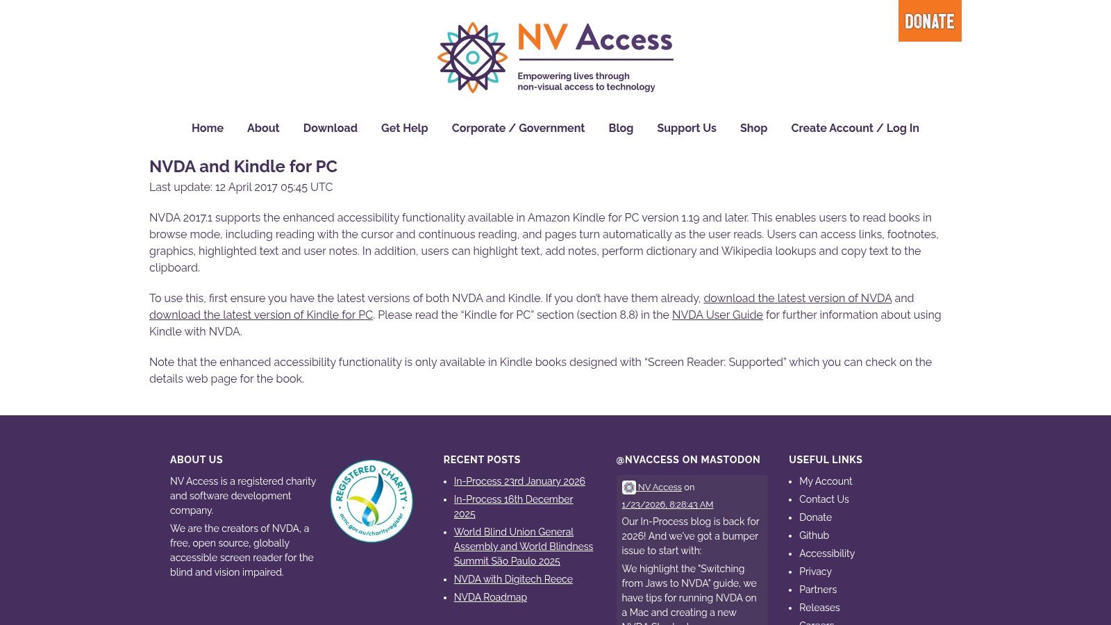 NV Access (NVDA + Kindle for PC)