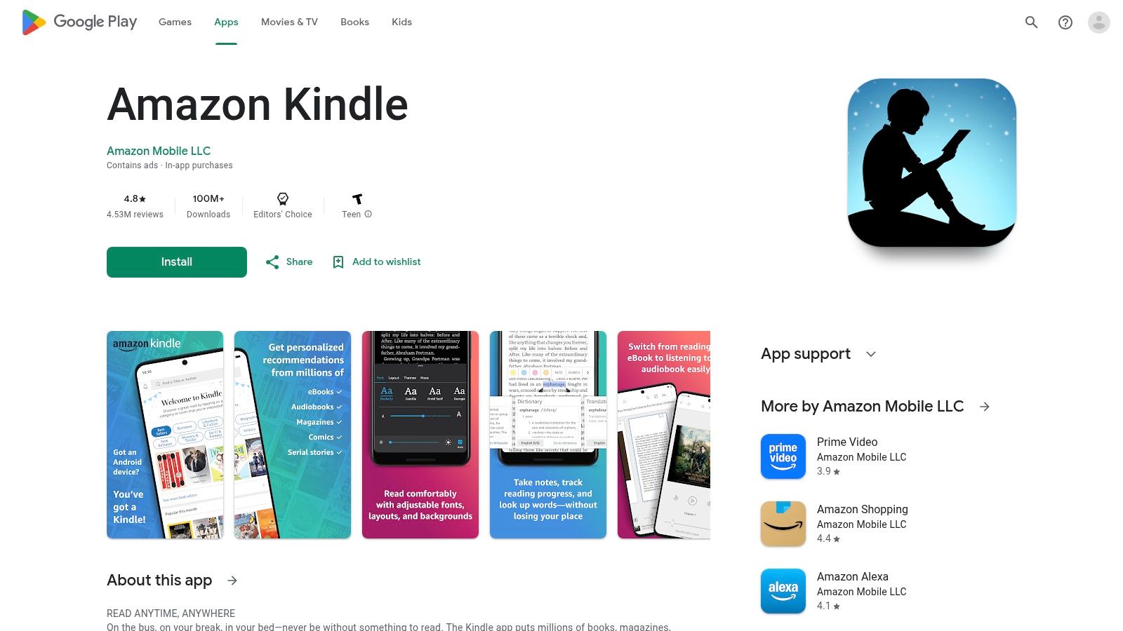 Google Play – Amazon Kindle app (Android)