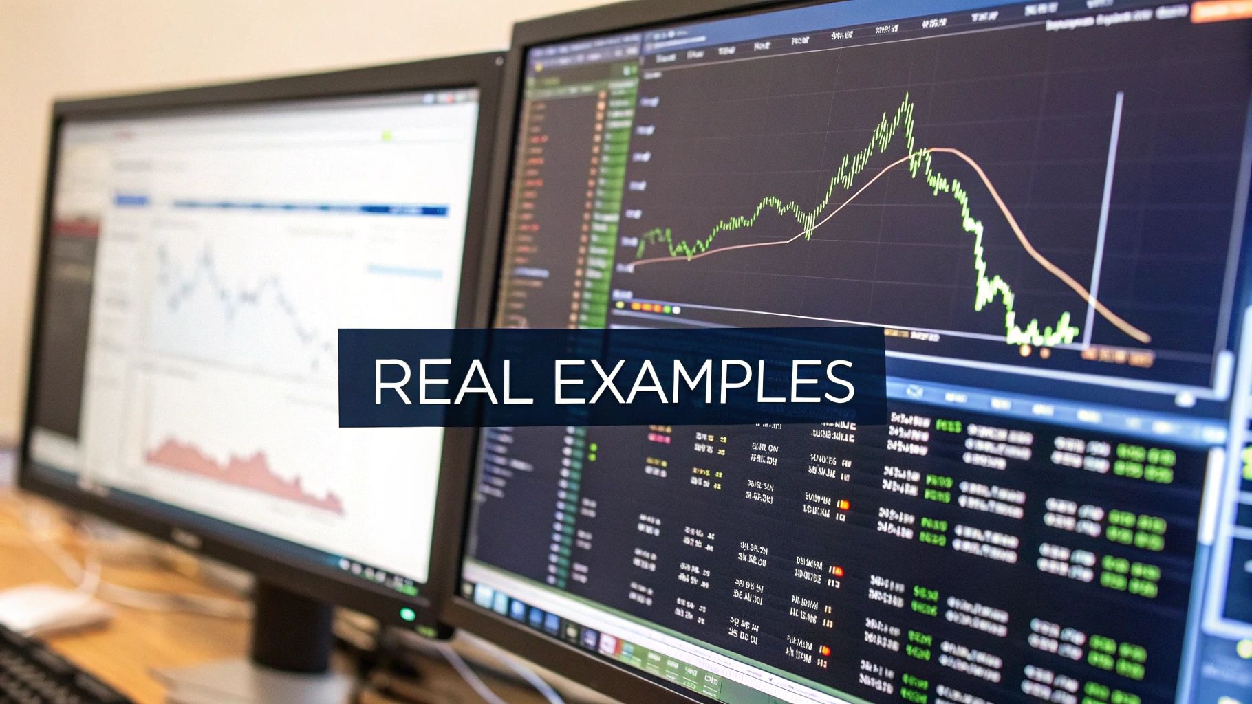 A trader analyzing financial charts on multiple screens, representing the act of spread betting.