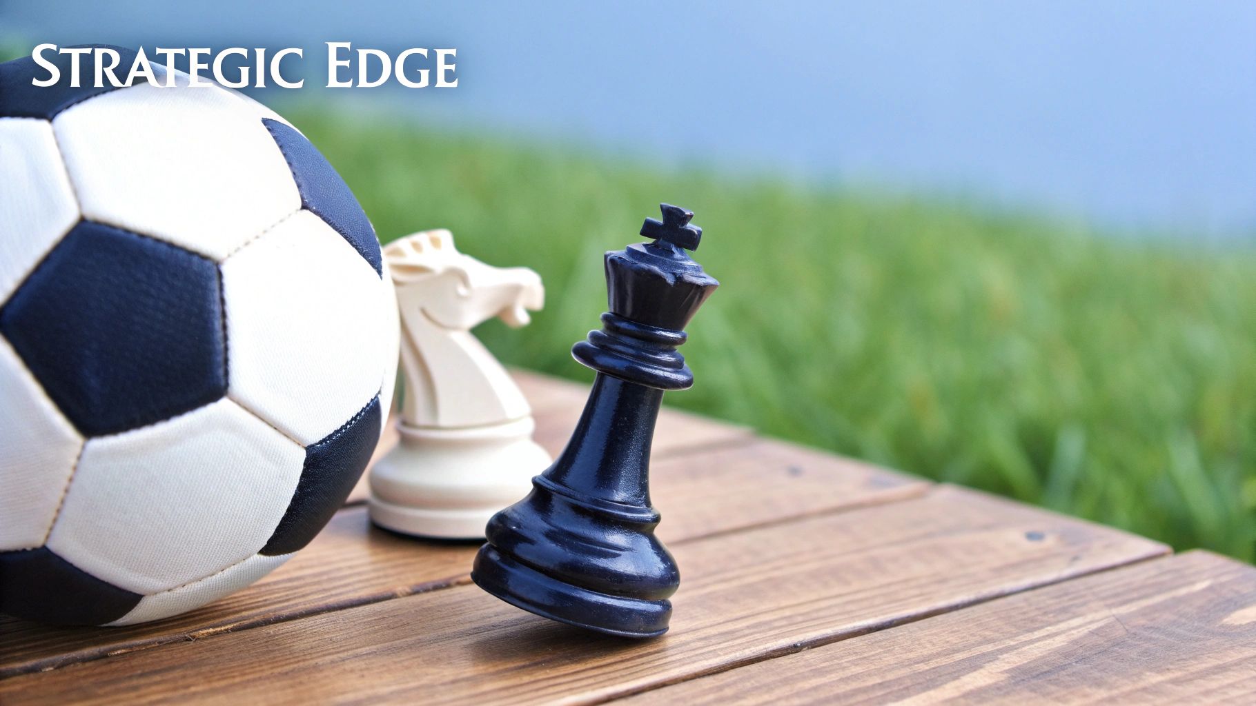 A chess board with football-themed pieces, representing strategic betting.