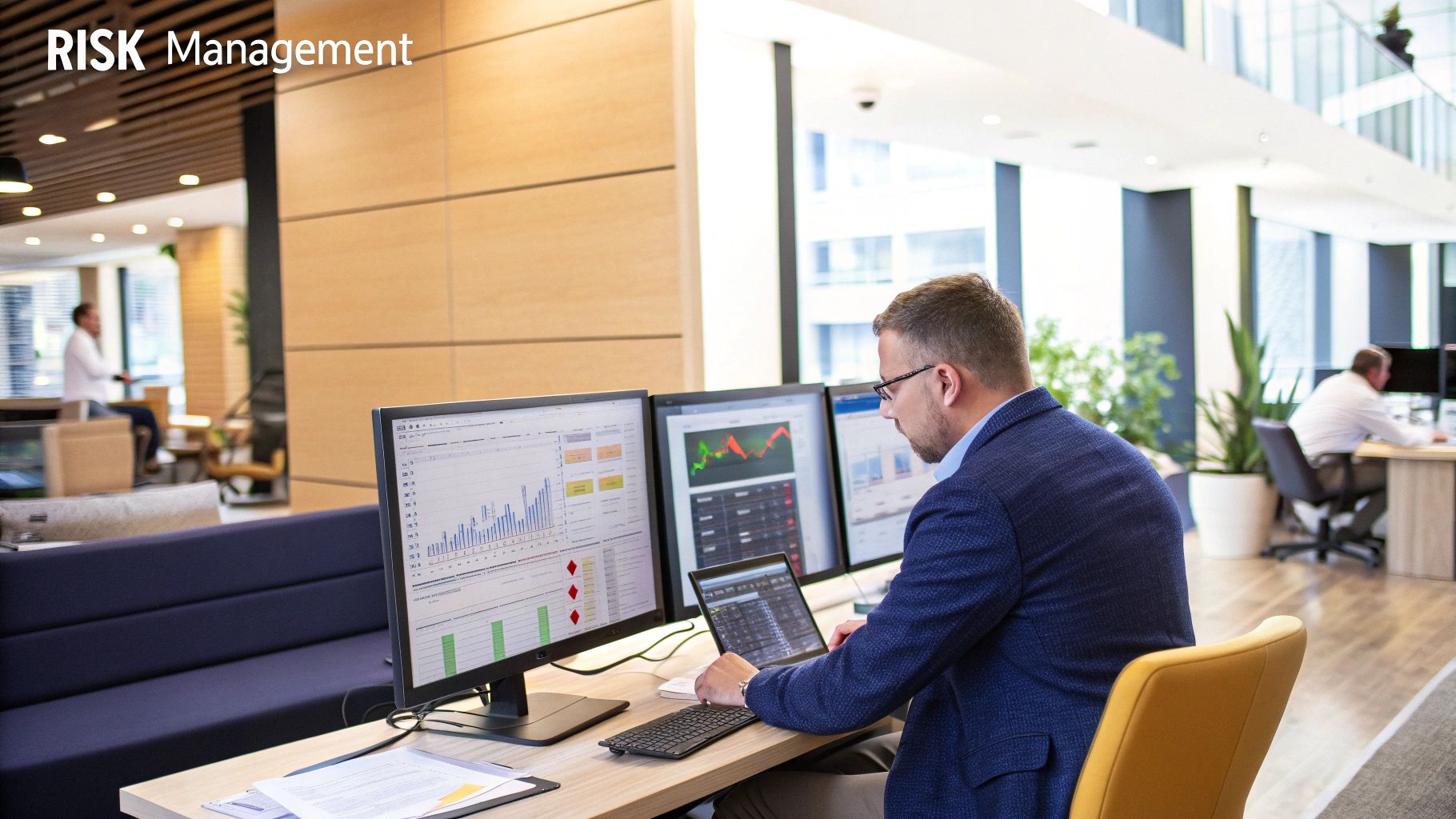 A person looking cautiously at a complex chart of betting data on a screen, representing risk.