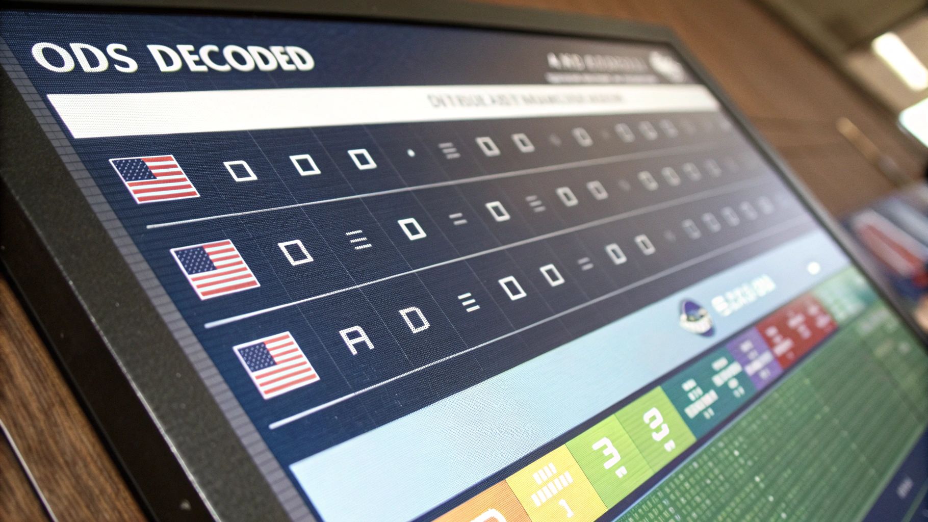 A computer screen showing different betting odds formats