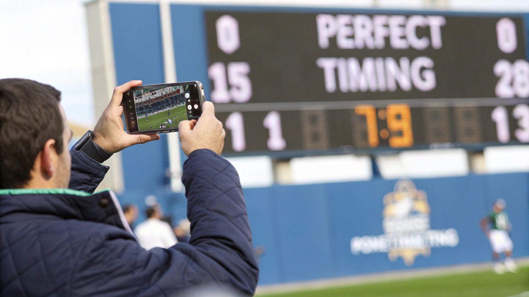 A person looking at sports betting odds on a phone, representing the timing of a hedge bet.