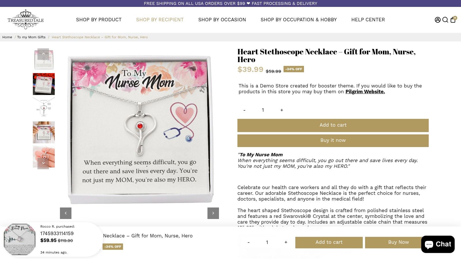 Heart Stethoscope Necklace – Gift for Mom, Nurse, Hero