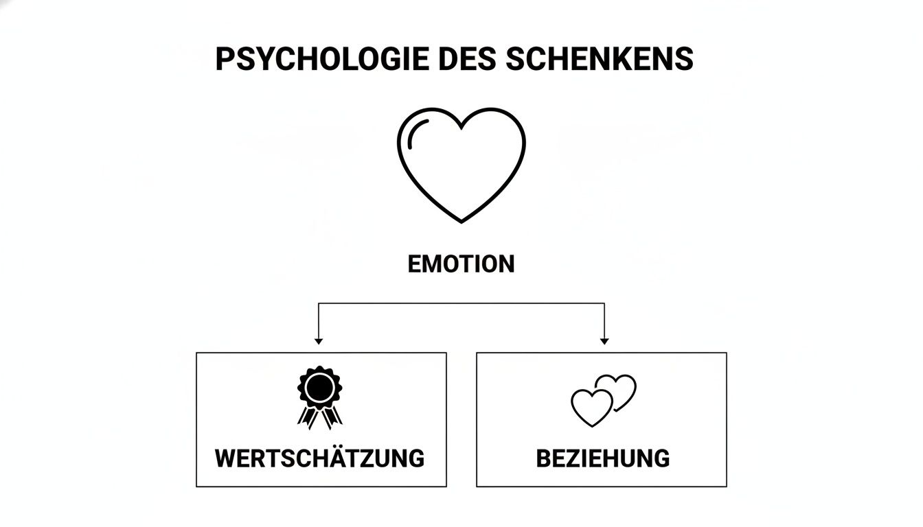 Una infografía sobre la psicología de dar regalos, que representa la emoción, el aprecio y la relación.