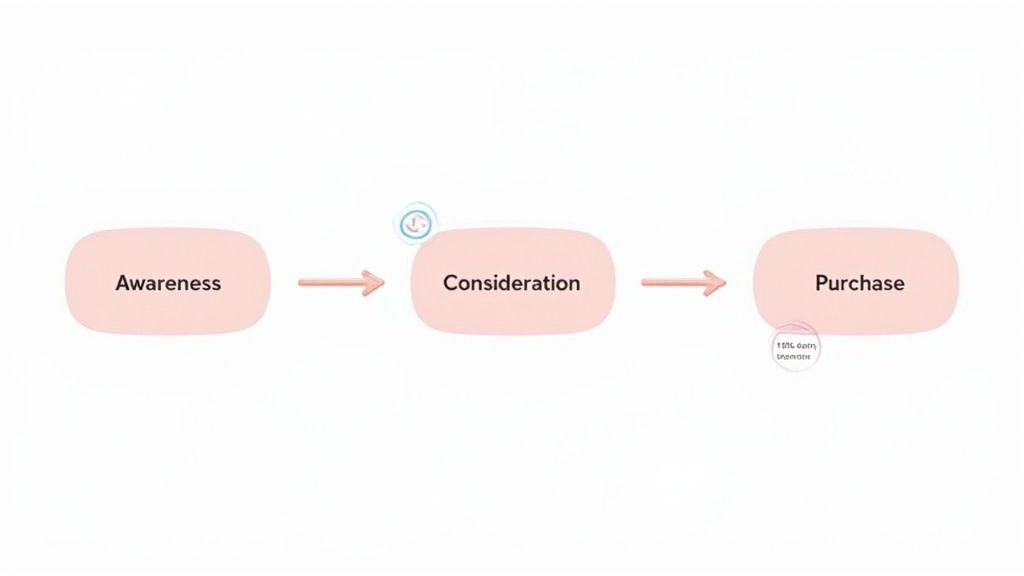 A person at a desk drawing a marketing automation strategy on a piece of paper, surrounded by sticky notes.