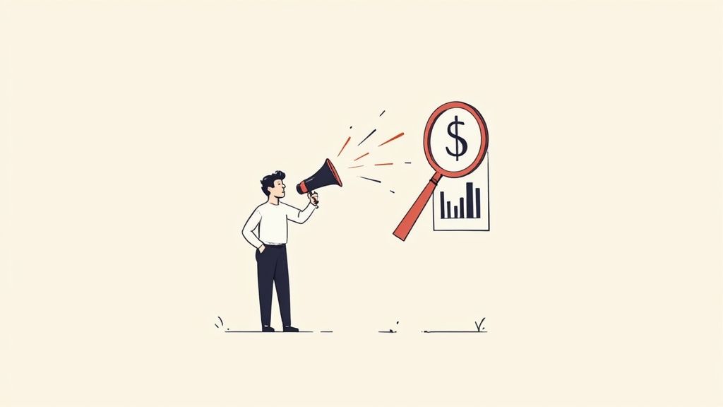 A business professional analyzing marketing ROI data on a chart.