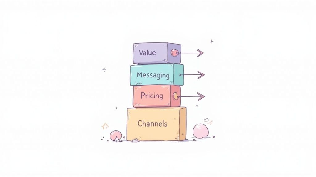 A person at a desk carefully placing wooden blocks, symbolizing the foundational components of a B2B GTM strategy.