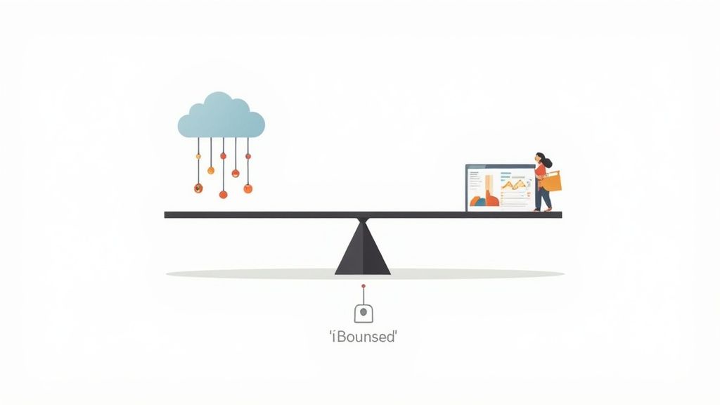 A person comparing different marketing automation platform logos on a screen.