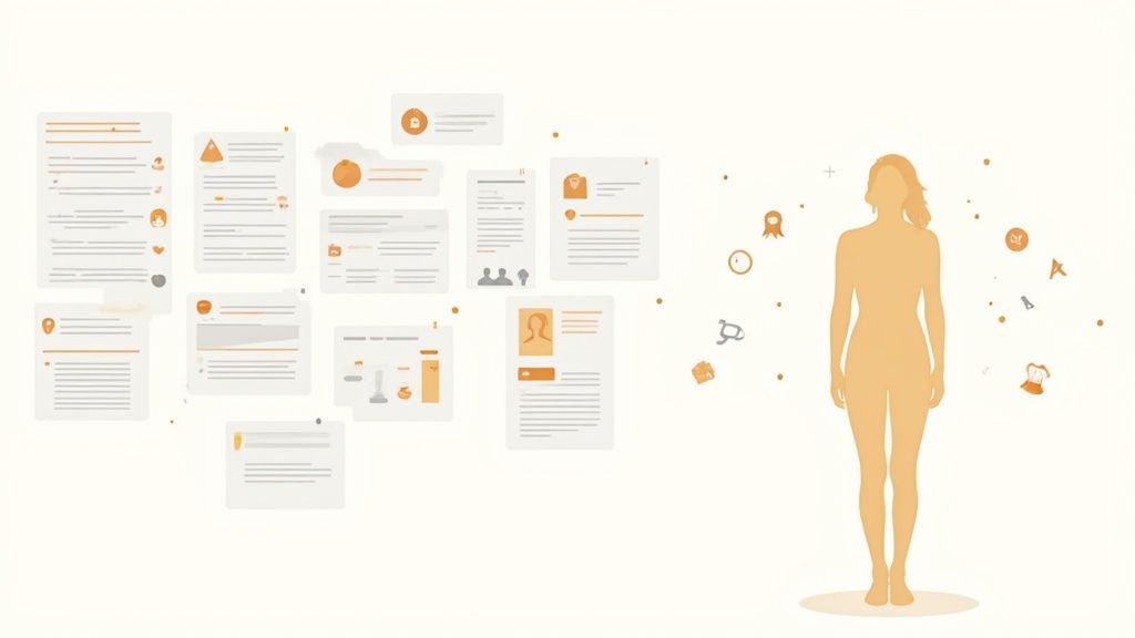 An abstract image representing data transforming into a human profile.
