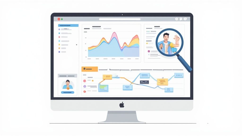 A person looking at a heatmap overlay on a website, analyzing user behavior.